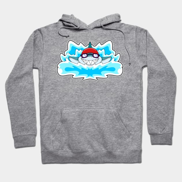 Shark at Swimming with Swimming goggles Hoodie by Markus Schnabel